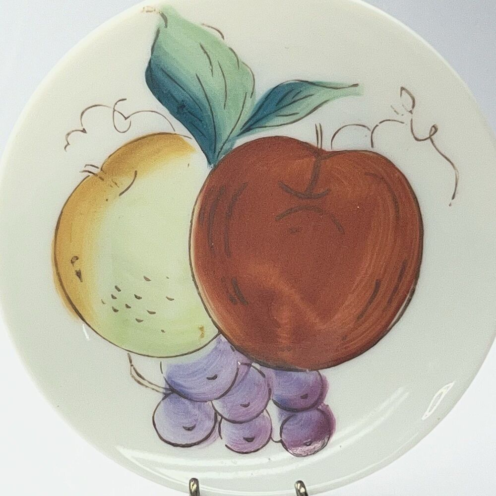 VTG Handpainted Ceramic Fruit/Apple Collectors 4” Decorative Wall Plate w/ Hook